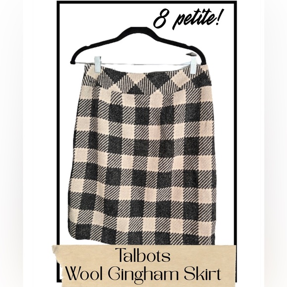 Talbots petites beige wool gingham skirt 8P - Picture 2 of 7